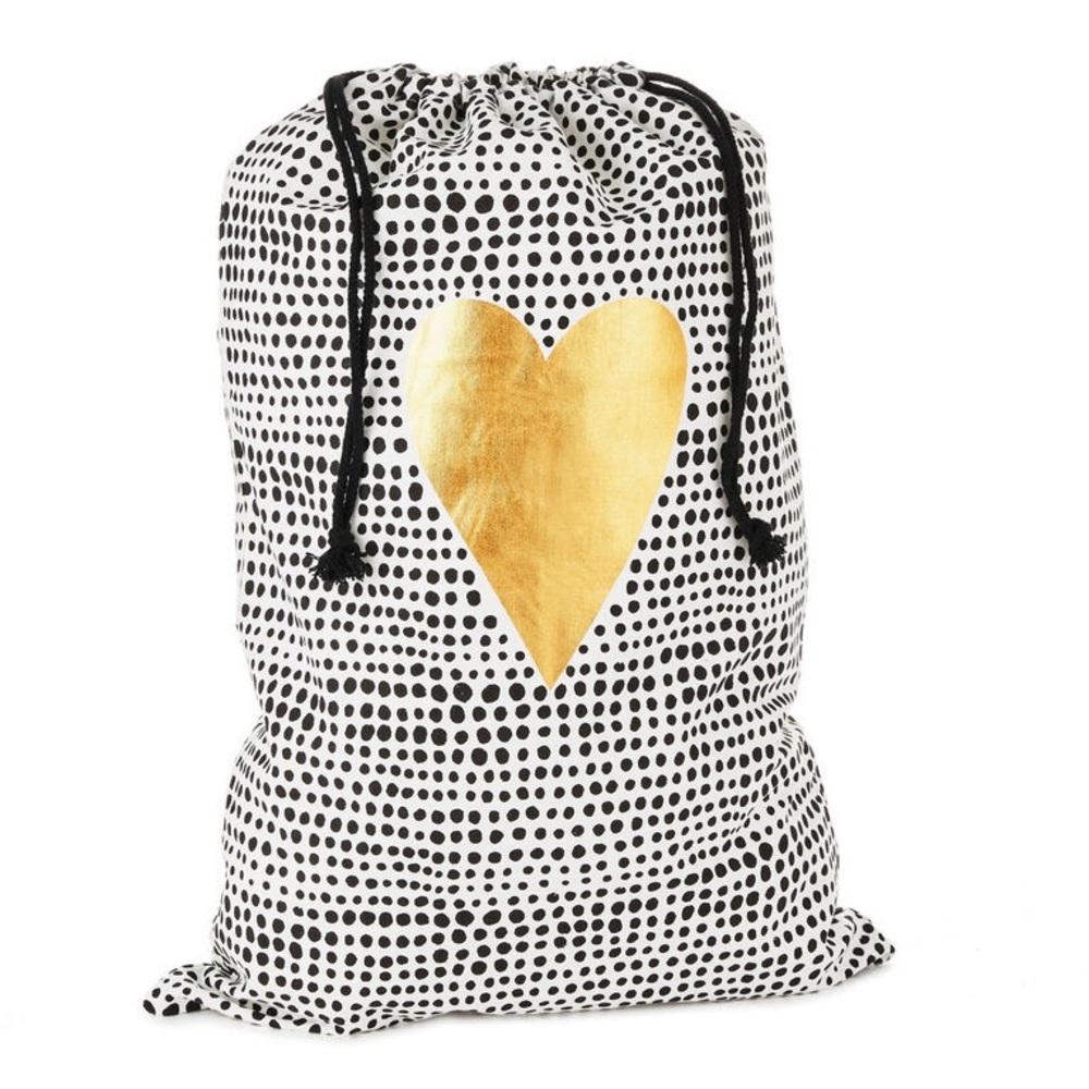 28" Black Dots With Heart Fabric Gift Bag